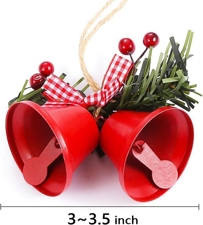 MACLARONX Christmas Jingle Bells Metal Decorative Bells Xmas Tree Ornaments for Wreath Holiday Crafts Rustic Home Hanging Decor Wind Chimes, Red White Gold (6 Pcs) - Image 2